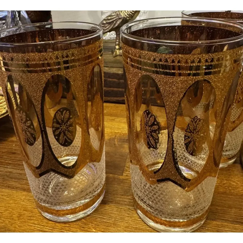 Vintage Gold MCM Libby Bar Set | 3 Glasses | Ice Bucket | Atomic Era | Mad Men